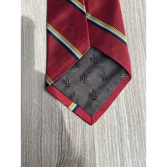 Lauren Ralph Lauren Red Yellow Blue White Stripe Silk Cotton Tie Hand Finished - Picture 7 of 8